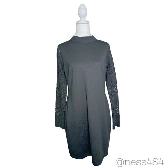 Lulus Dresses & Skirts - Lulus Mock Neck Lace‎ Sleeve Black Sheath Dress XL